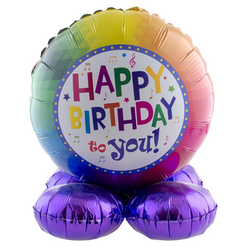 Ballon aluminium Happy Birthday sur pied 50cm