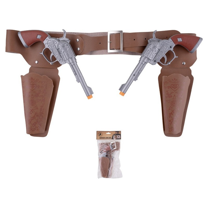 Ceinture cowboy marron avec holsters et 2 pistolets