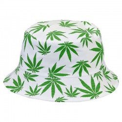 Chapeau bob blanc motifs feuilles CBD vert adulte