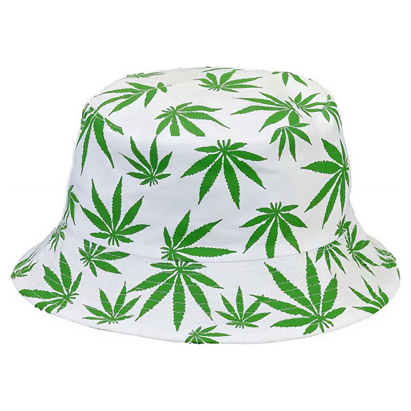 Chapeau bob blanc motifs feuilles CBD vert adulte