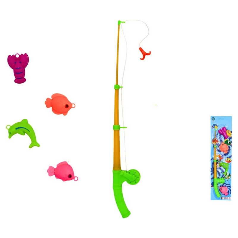Canne pêche à la ligne avec 4 poissons 42cm