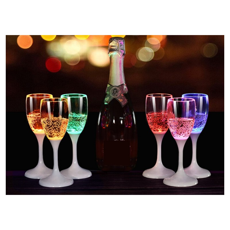 Lot de 6 flûtes à champagne lumineuses LED automatique