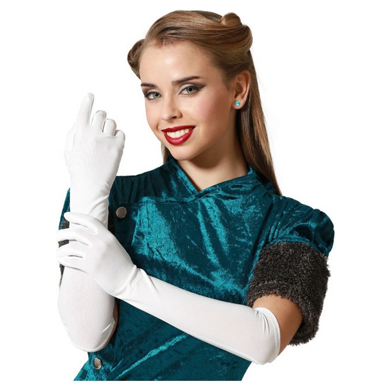 Paire de gants lisses longs blanc 40cm