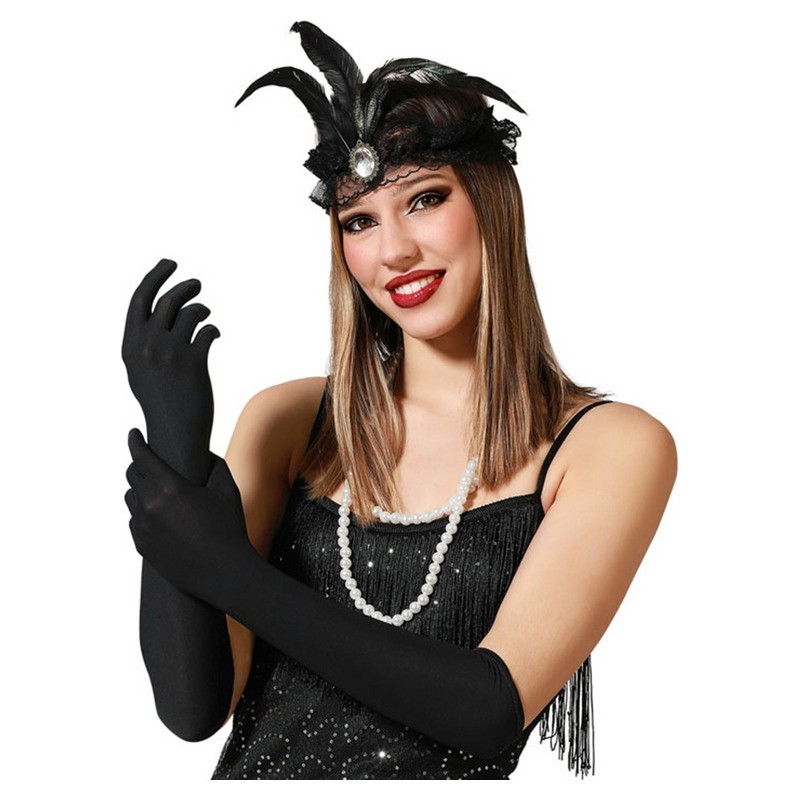 Paire de gants lisses longs noir 40cm