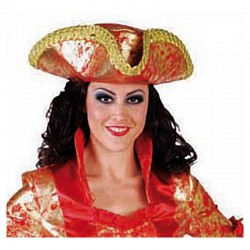 Chapeau tricorne rouge motifs or luxe taille 2