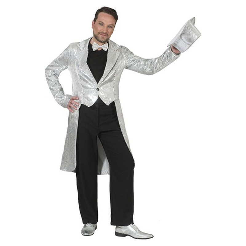 Veste queue de pie à sequins argent homme taille XXL/XXXL