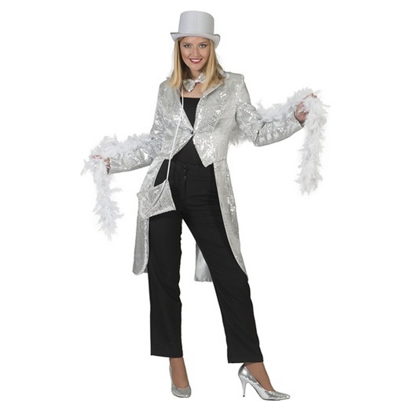Veste queue de pie à sequins argent femme taille XL