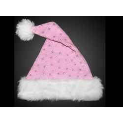Bonnet de Noël paillettes et moumoute rose adulte