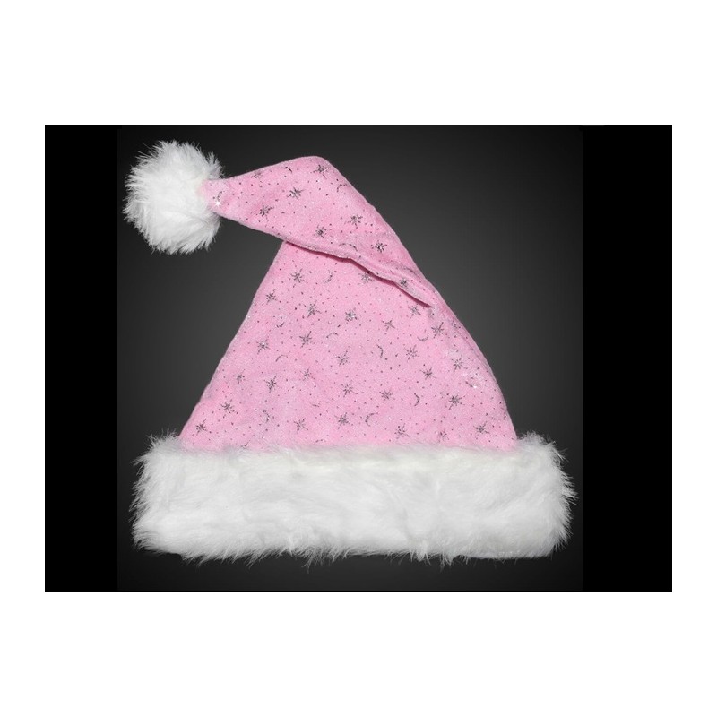 Bonnet de Noël paillettes et moumoute rose adulte
