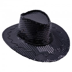 Chapeau de cowboy à sequins noir adulte