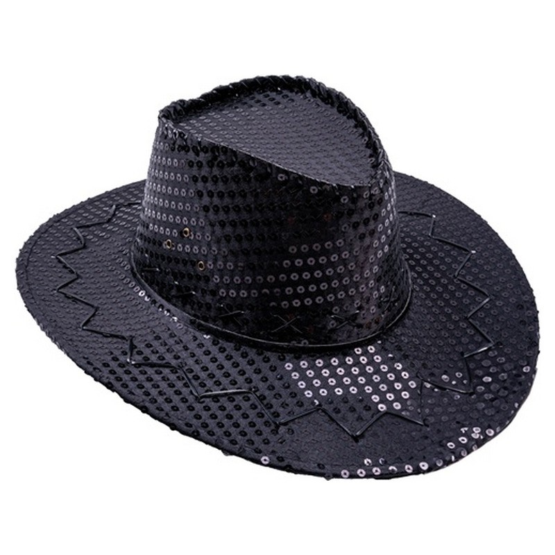 Chapeau de cowboy à sequins noir adulte