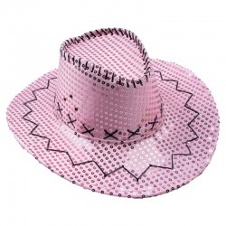 Chapeau de cowboy à sequins rose clair adulte
