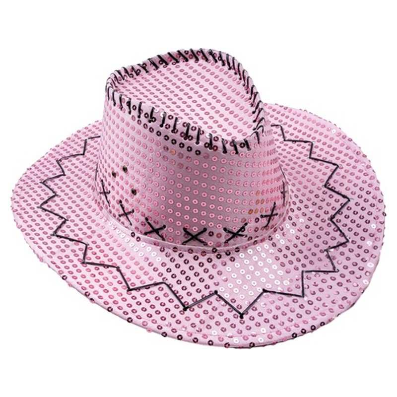 Chapeau de cowboy à sequins rose clair adulte