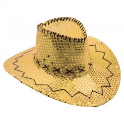 Chapeau de cowboy à sequins or adulte