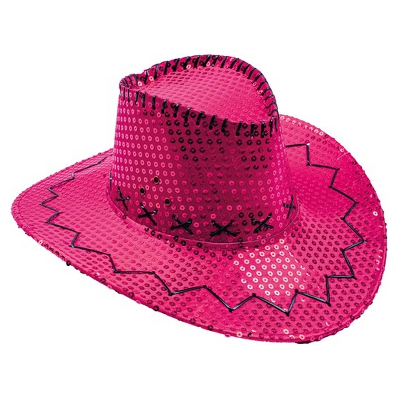 Chapeau de cowboy à sequins rose pink adulte