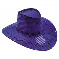 Chapeau cowboy à sequins mauve adulte