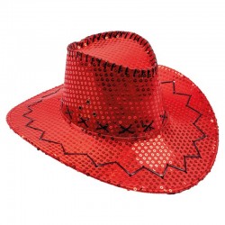 Chapeau de cowboy à sequins rouge adulte