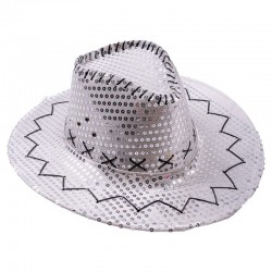 Chapeau de cowboy à sequins argent adulte