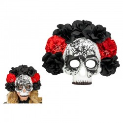 Masque coque Dia de los Muertos crâne avec roses noires adulte
