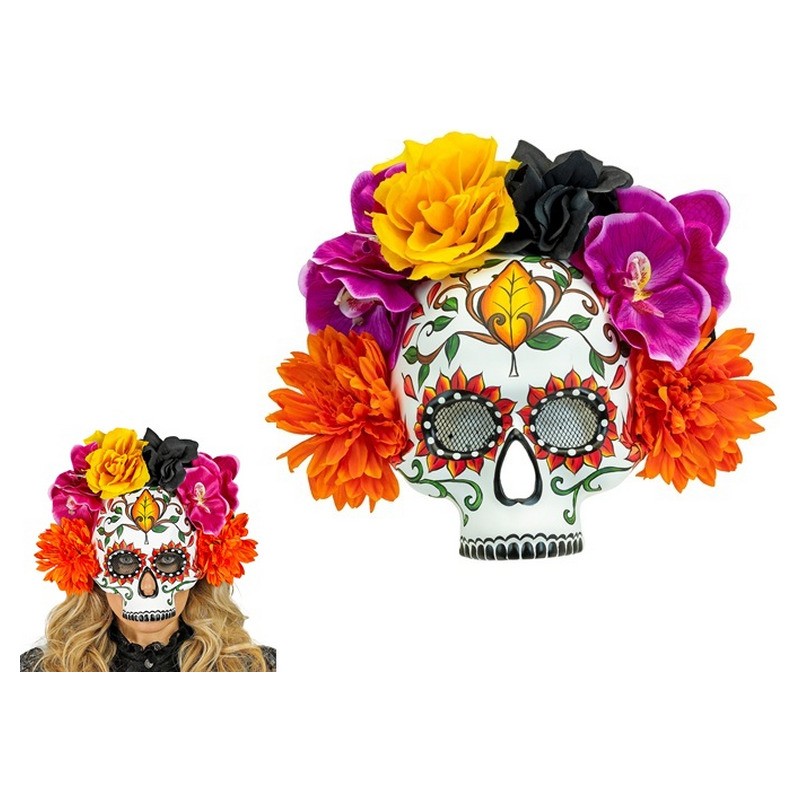 Masque coque Día de los Muertos crâne avec fleurs adulte