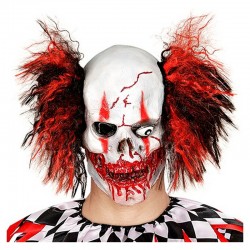 Masque latex crâne de clown sanglant avec cheveux adulte