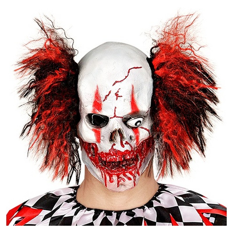 Masque latex crâne de clown sanglant avec cheveux adulte