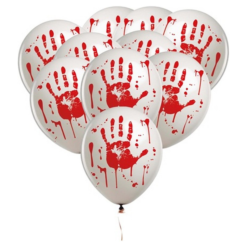 Lot de 10 ballons de fête Halloween main sanglante blanc 30cm