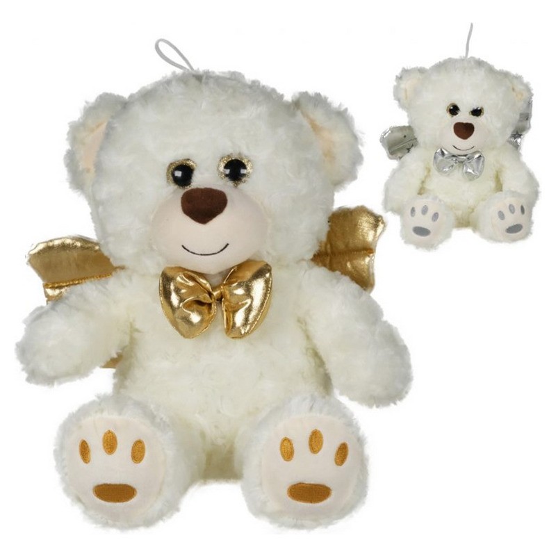 Peluche ours assis "Angelo" avec nœud et ailes d'ange 30 cm