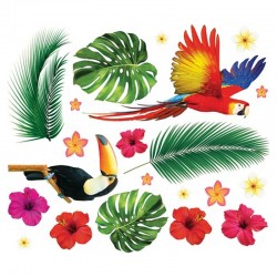 Décoration 21 stickers muraux tropicaux autocollants