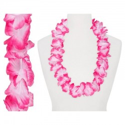 Collier de 40 fleurs épais Tahiti rose et blanc 110mm