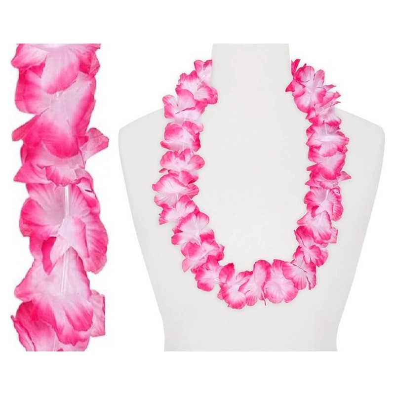 Collier de 40 fleurs épais Tahiti rose et blanc 110mm