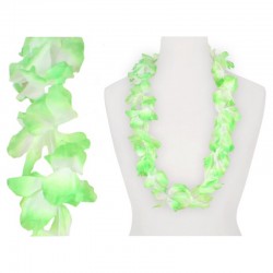 Collier de 40 fleurs épais Tahiti vert et blanc 110mm