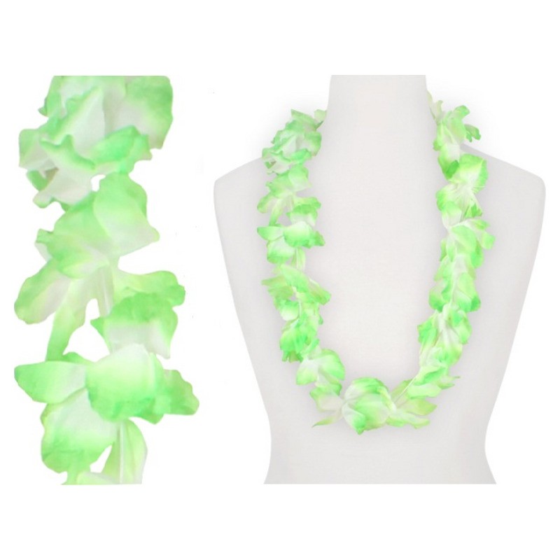 Collier de 40 fleurs épais Tahiti vert et blanc 110mm
