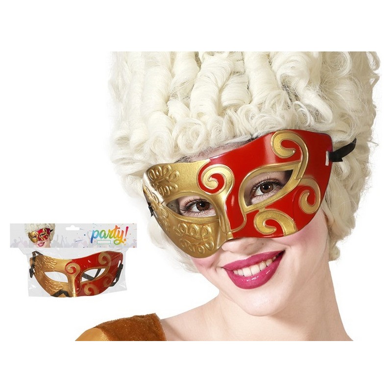 Masque loup vénitien or et rouge adulte