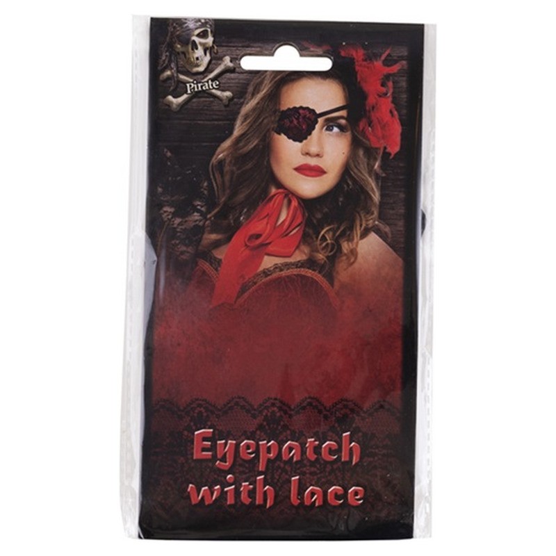 Cache-œil pirate rouge dentelle noire adulte 10x8cm