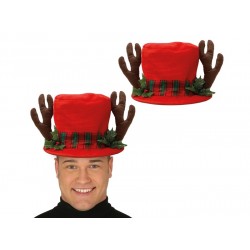 Chapeau de Noël rouge avec cornes de renne adulte