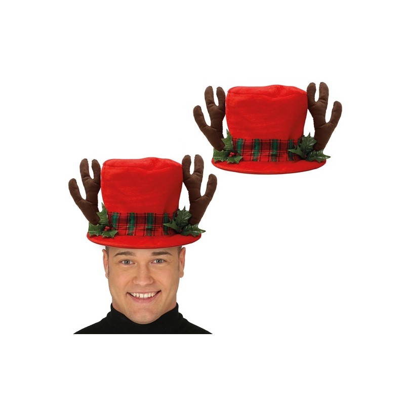 Chapeau de Noël rouge avec cornes de renne adulte