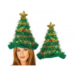 Bonnet de Noël sapin vert avec étoile et guirlande or adulte
