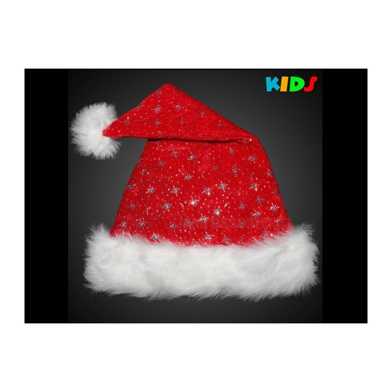 Bonnet de Noël paillettes et moumoute rouge enfant