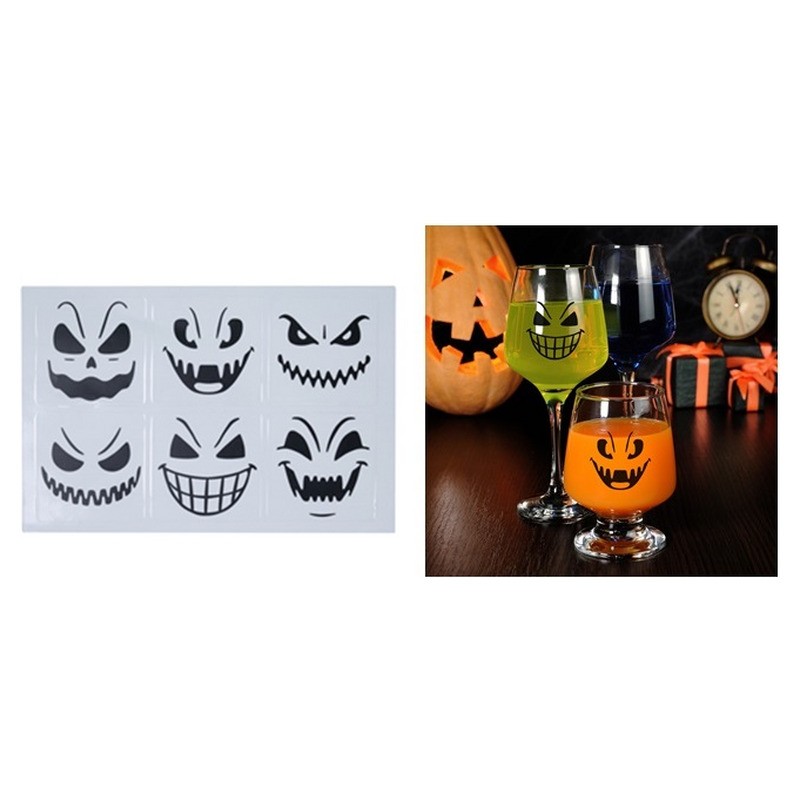 Lot de 6 autocollants Halloween transparents pour verres