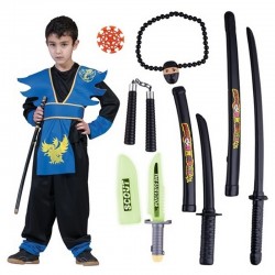 Déguisement de ninja bleu avec accessoires 7 pièces enfant T.140cm
