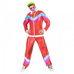 Déguisement survêtement disco flashy rouge et bleu homme taille L/XL