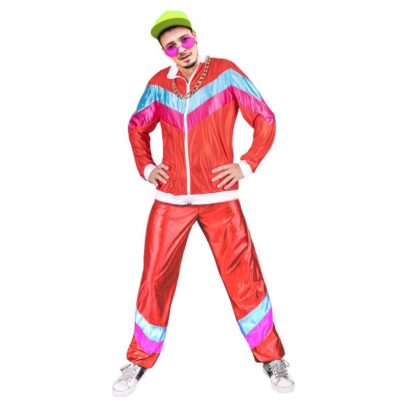 Déguisement survêtement disco flashy rouge et bleu homme taille L/XL