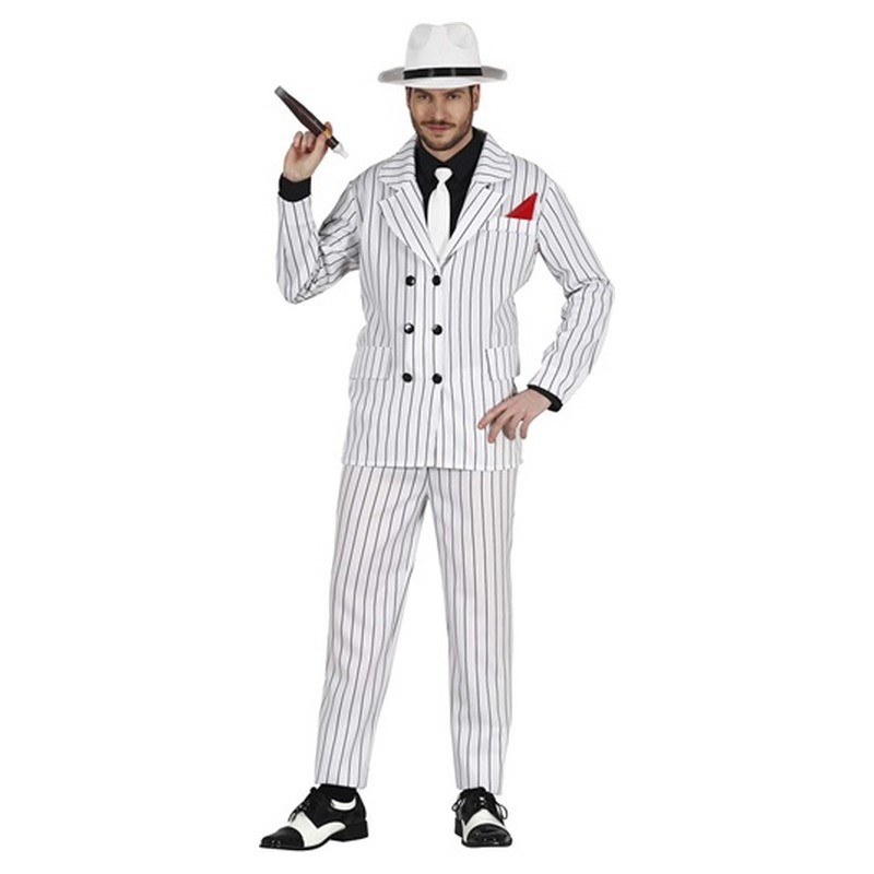 Déguisement gangster blanc rayé noir 2 pièces homme taille L/XL