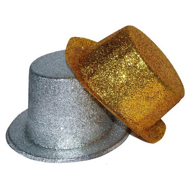 Chapeau PVC haut de forme à paillettes argent 12cm