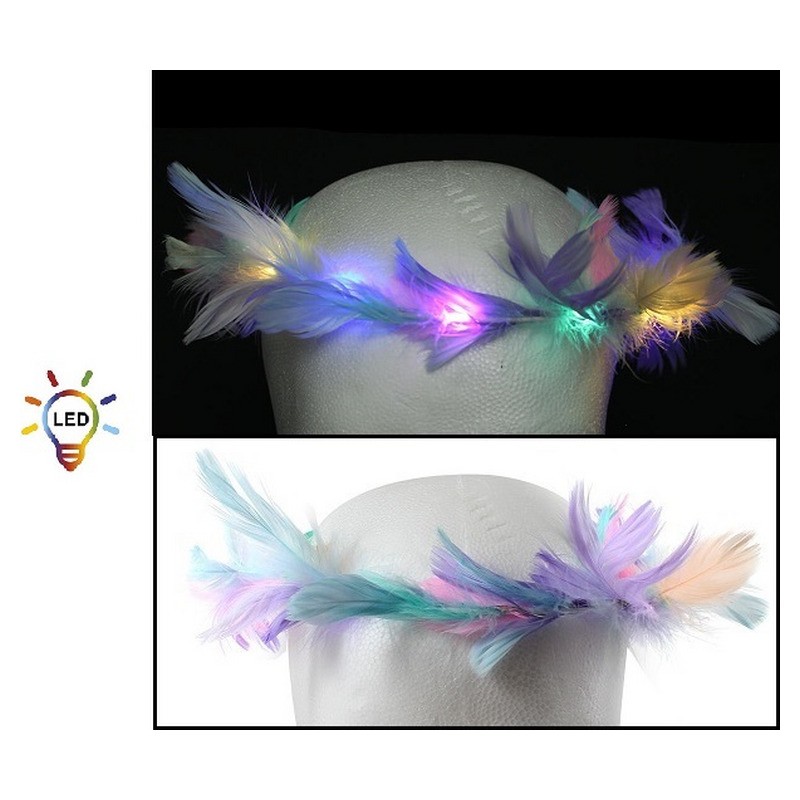 Couronne de plumes rainbow lumineuse LED multicolores