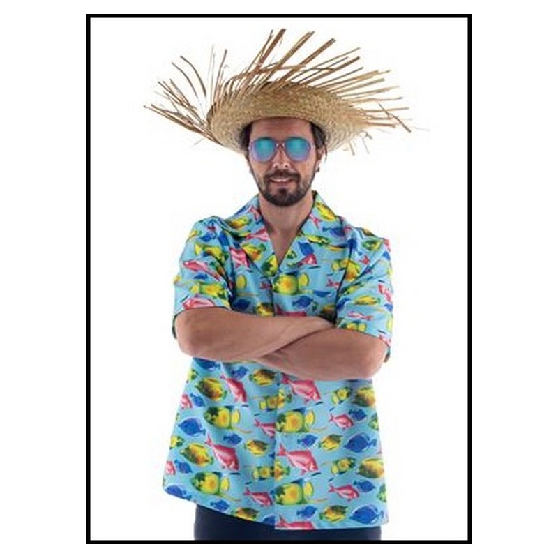Chemise Tahiti Hawaï motifs poissons taille L-XL
