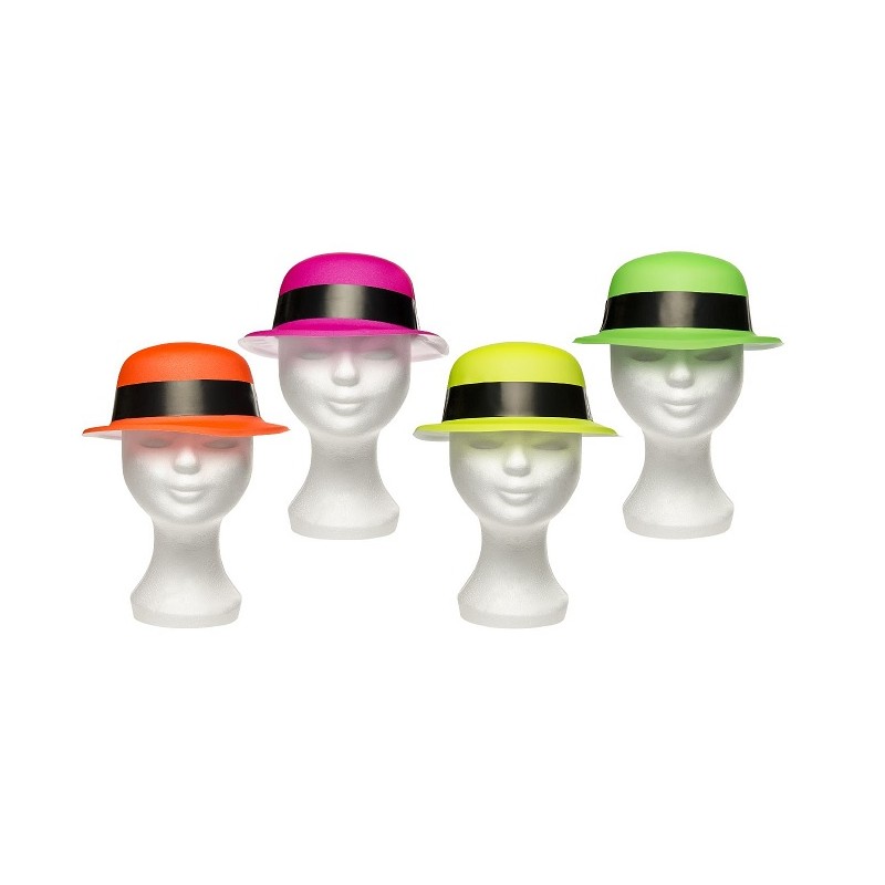 Chapeau melon en PVC fluo vert 20x17cm