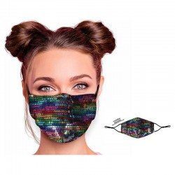Masque textile réglable motif sequins rainbow