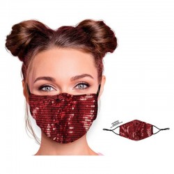 Masque textile réglable motif sequins rouge